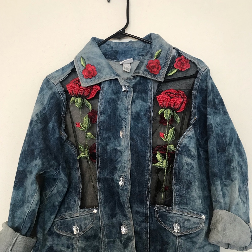 Floral Mesh Blue Jean Jacket
